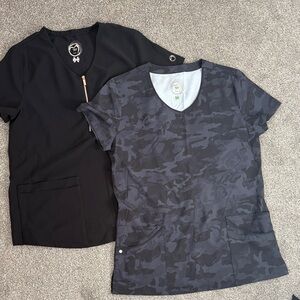 Black and Gray Camouflage Women's Scrub Tops